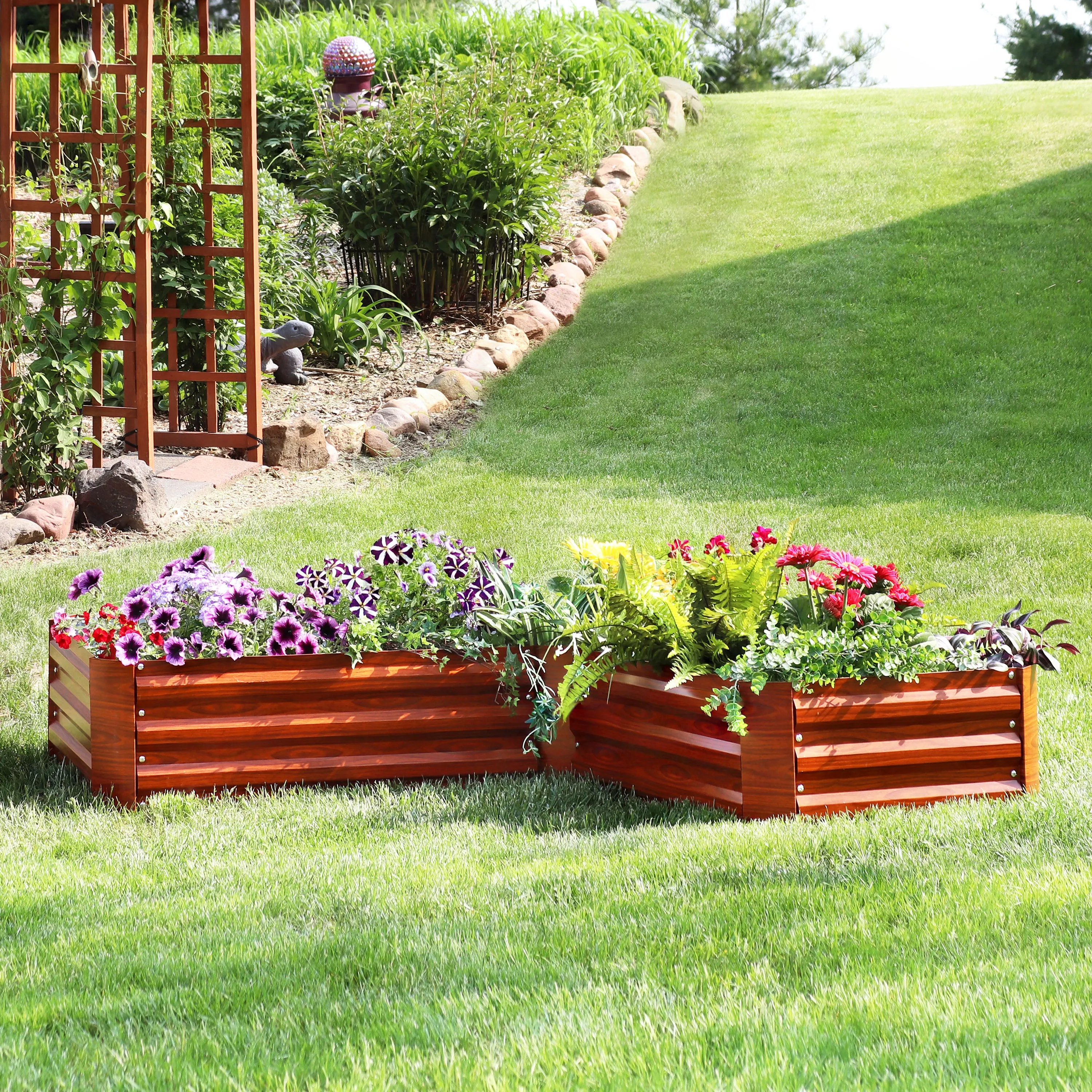 Sunnydaze L-Shaped Galvanized Steel Raised Garden Bed