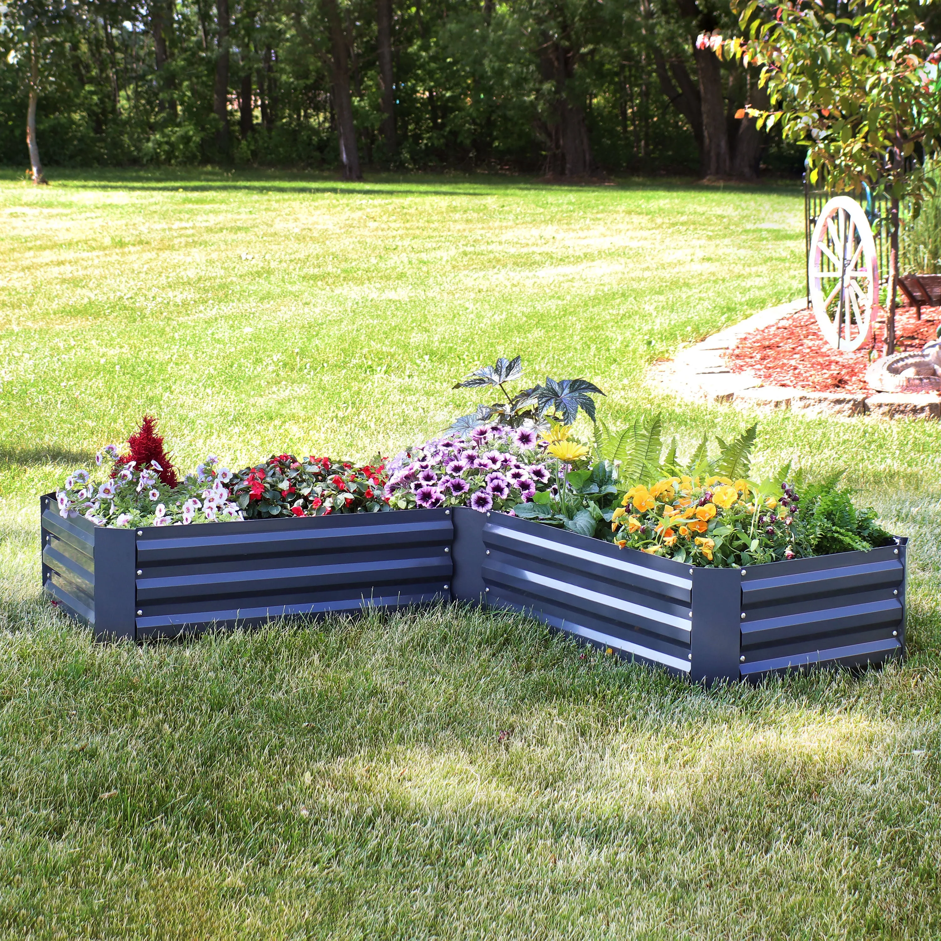 Sunnydaze L-Shaped Galvanized Steel Raised Garden Bed