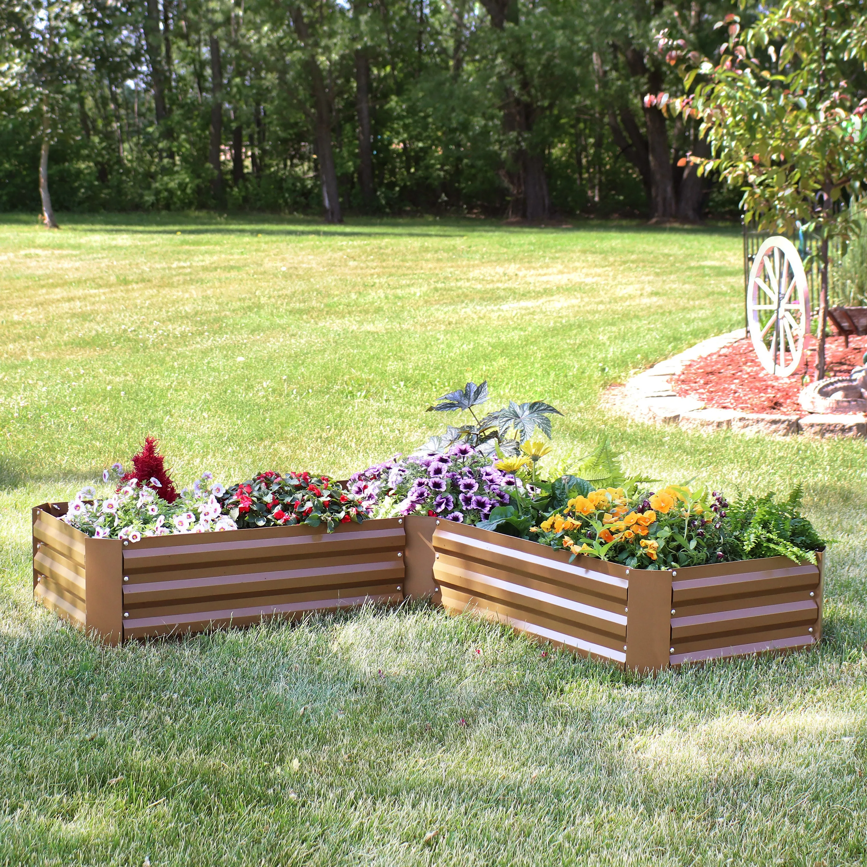 Sunnydaze L-Shaped Galvanized Steel Raised Garden Bed