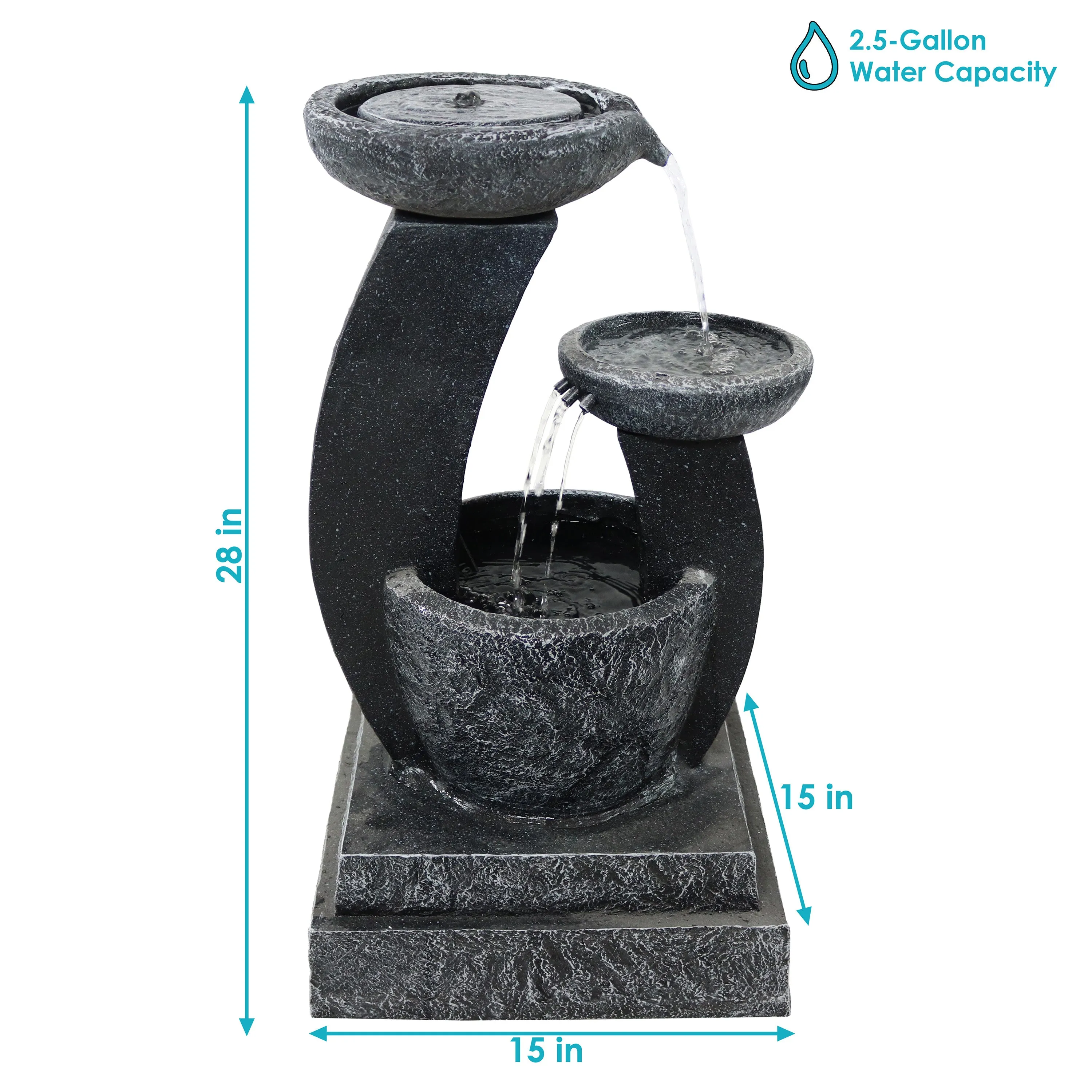 Sunnydaze Modern Cascading Bowls Solar Fountain with Battery Backup