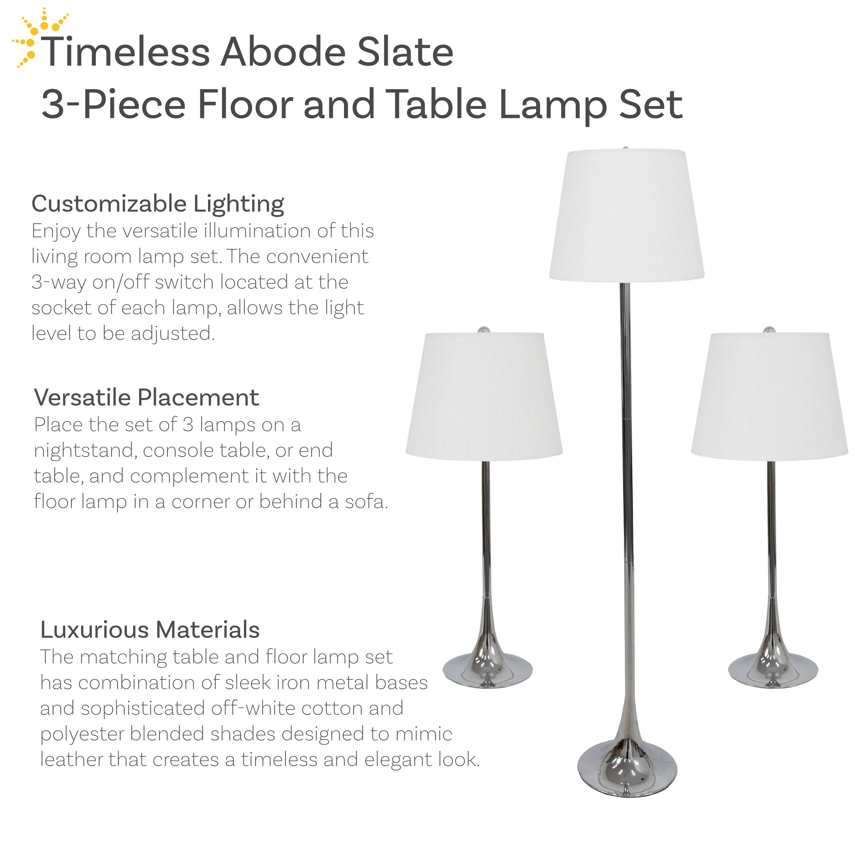 Sunnydaze Modern Splendor 3-Piece Floor and Table Lamp Set