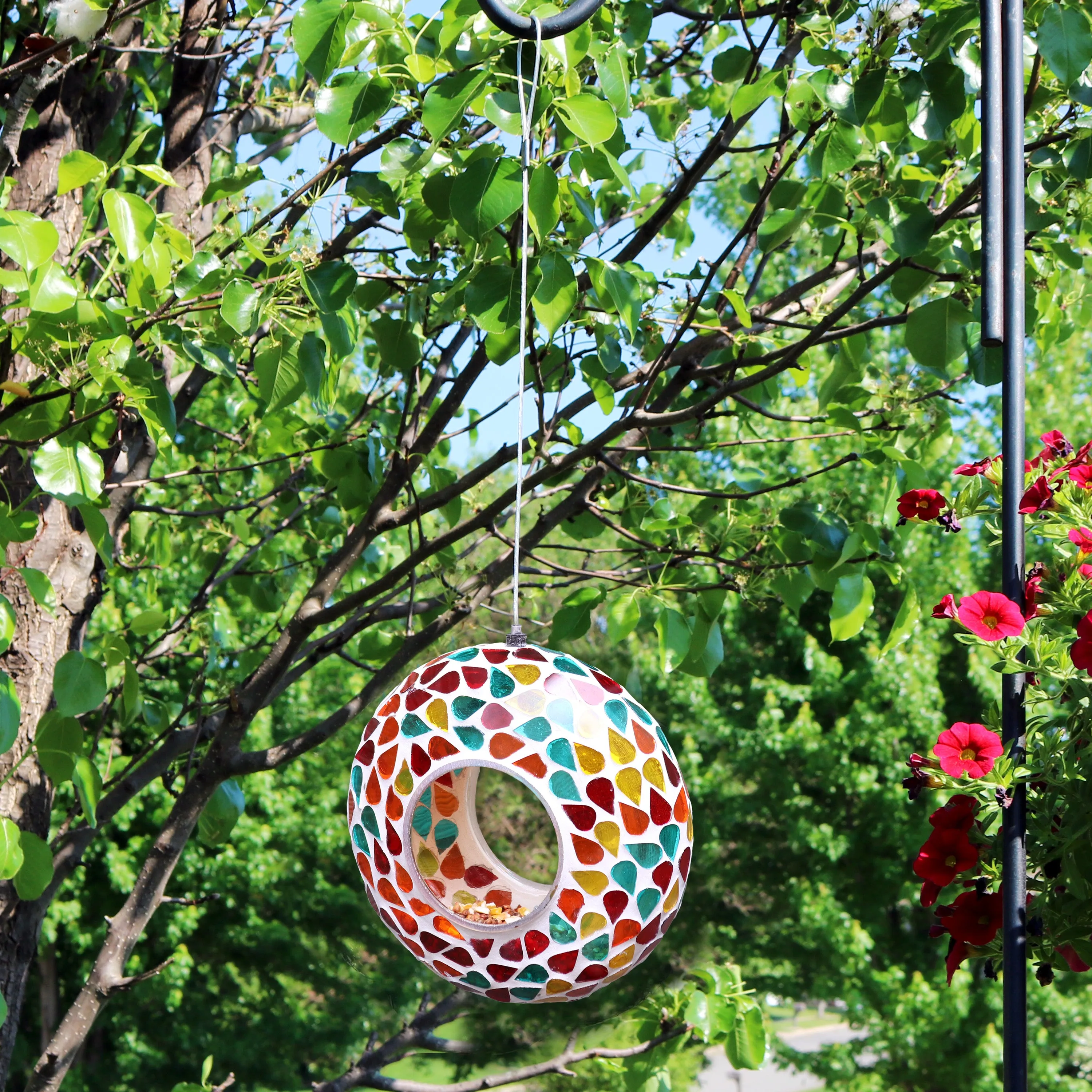 Sunnydaze Mosaic Fly-Through Hanging Bird Feeder - 6"