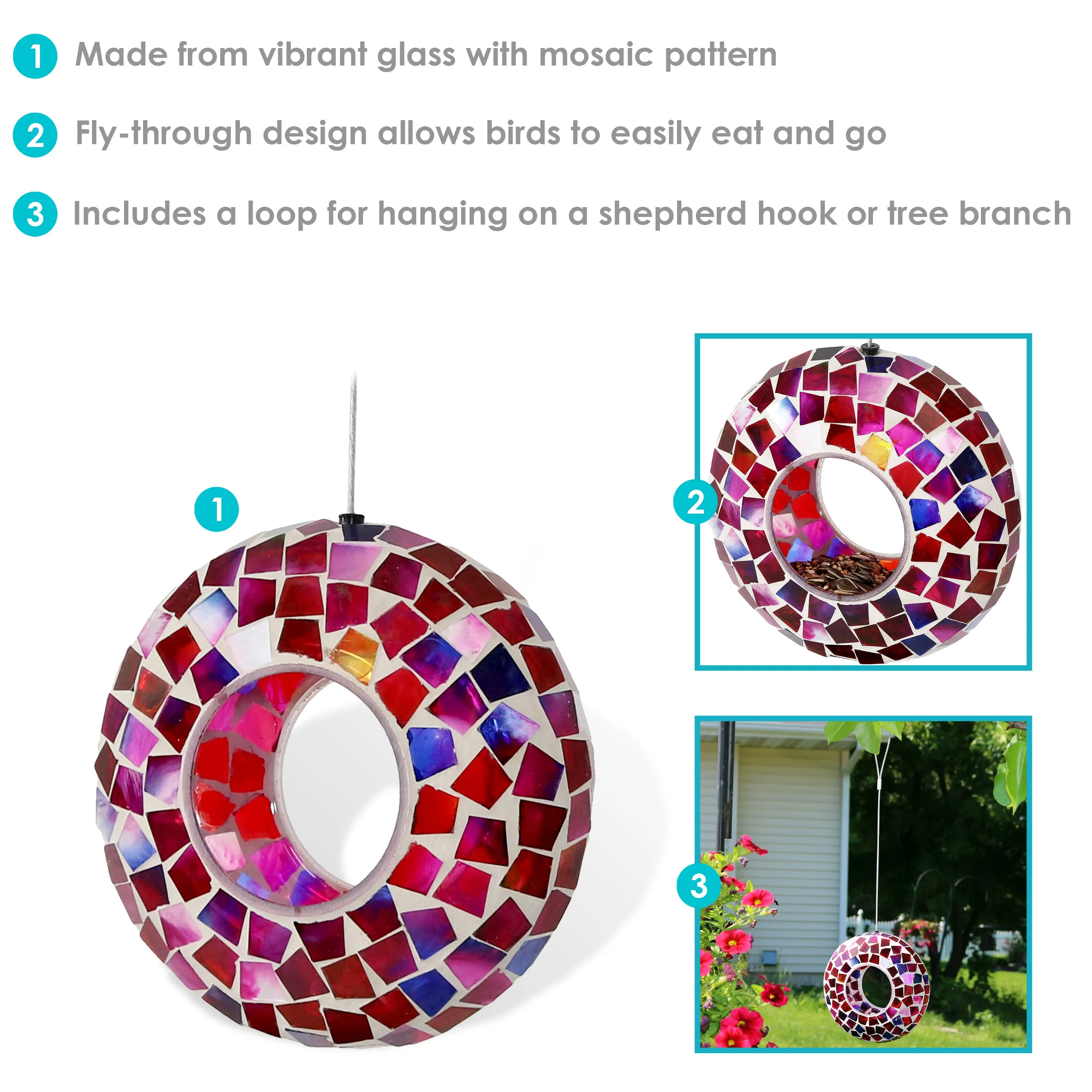 Sunnydaze Mosaic Fly-Through Hanging Bird Feeder - 6"