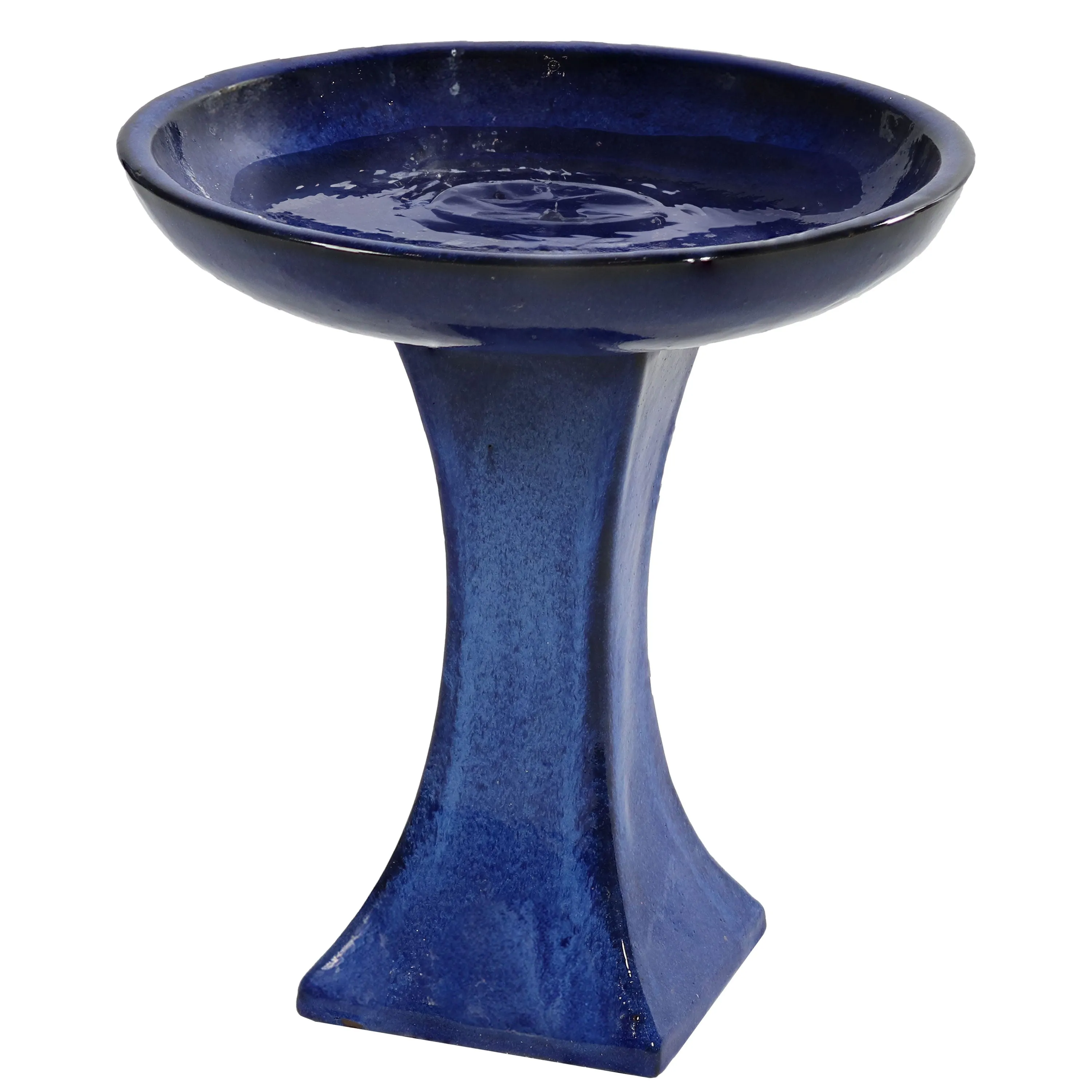 Sunnydaze Nantes Outdoor Ceramic Bird Bath - Cerulean Blue -  16" H