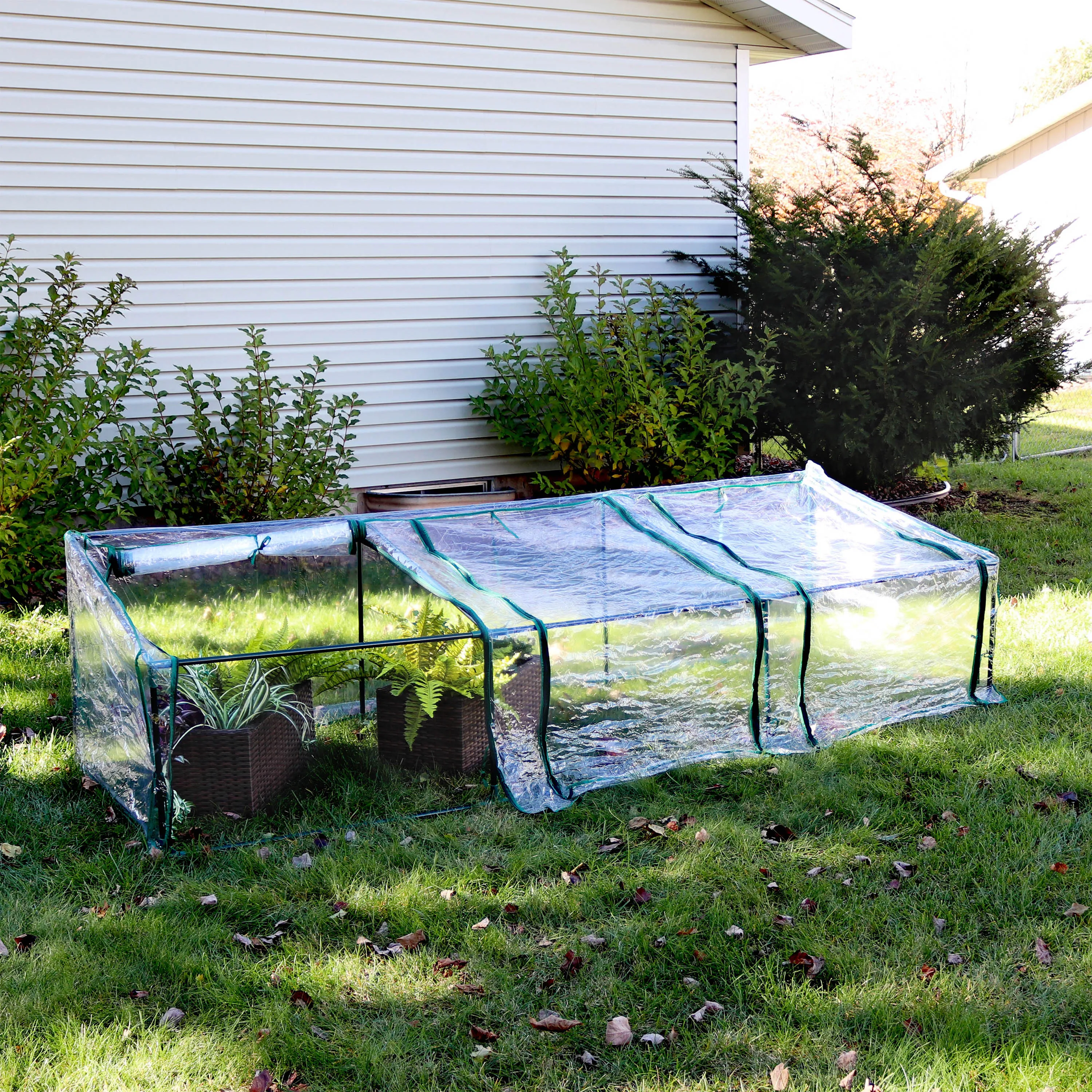 Sunnydaze Slanted Mini Cloche Greenhouse with Zippered Doors - Clear