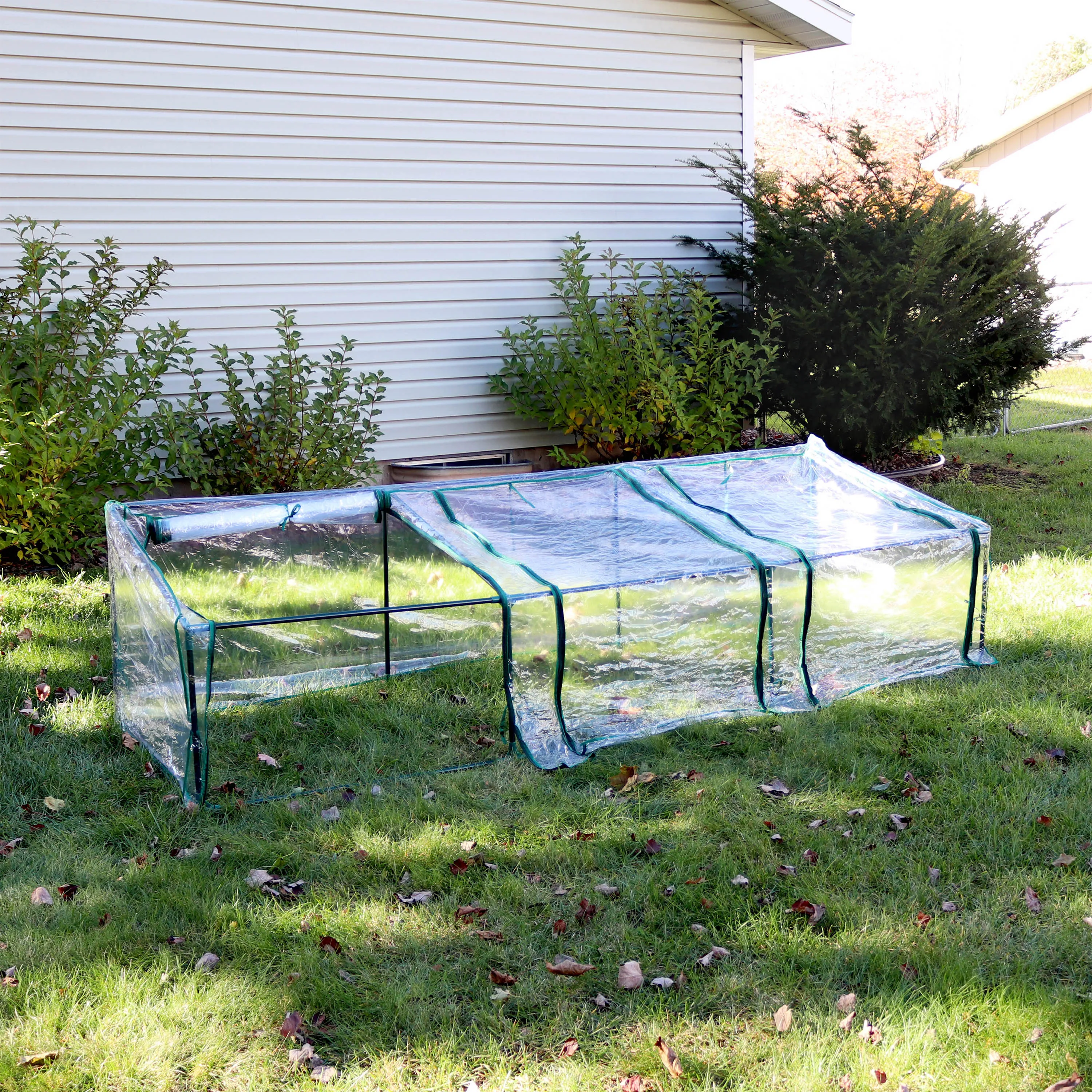 Sunnydaze Slanted Mini Cloche Greenhouse with Zippered Doors - Clear