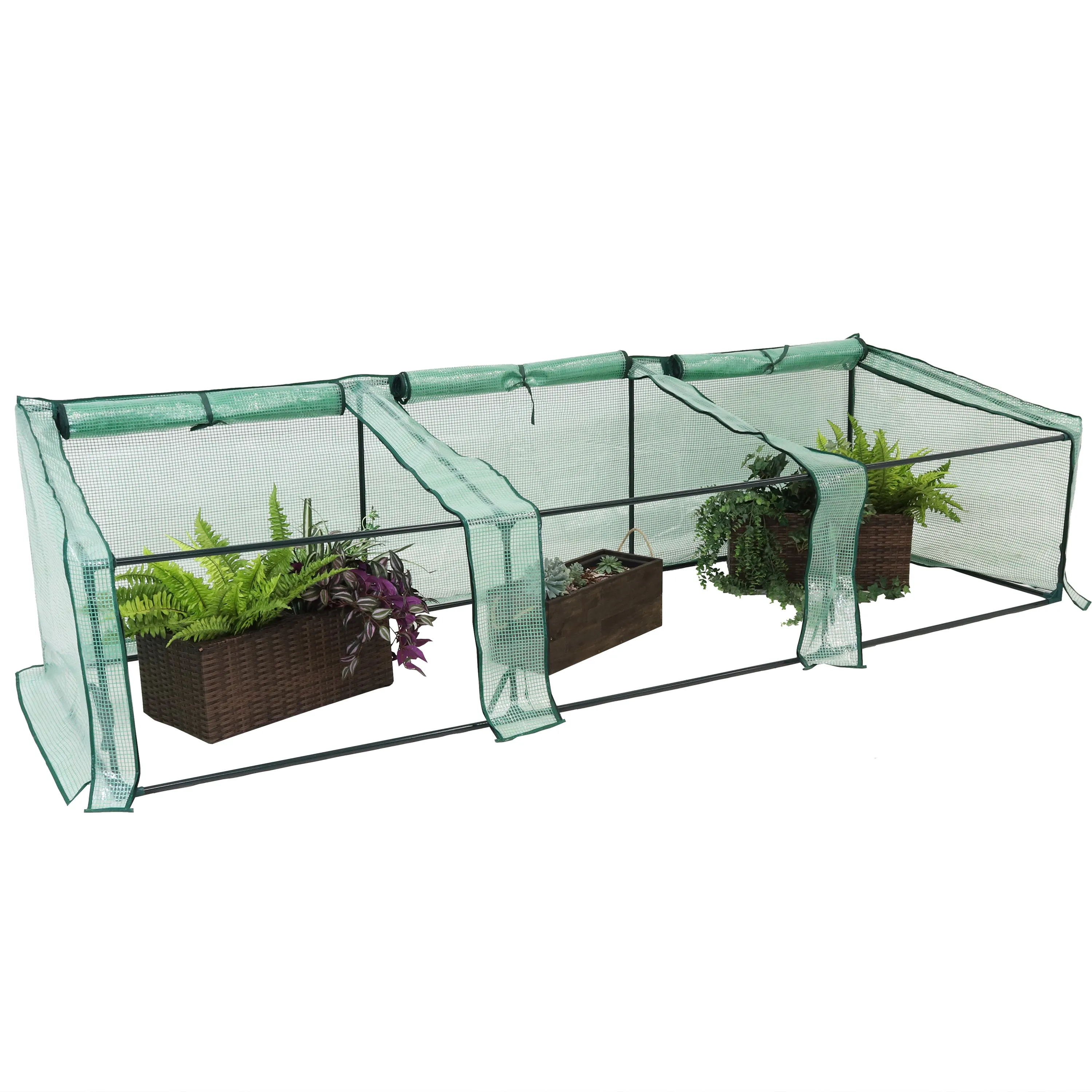 Sunnydaze Slanted Mini Cloche Greenhouse with Zippered Doors - Green