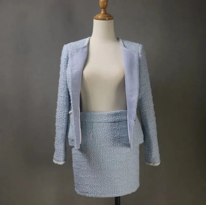 Tailor Made Bespoke Light Pink Suit Tweed  Blazer   Skirt for Women