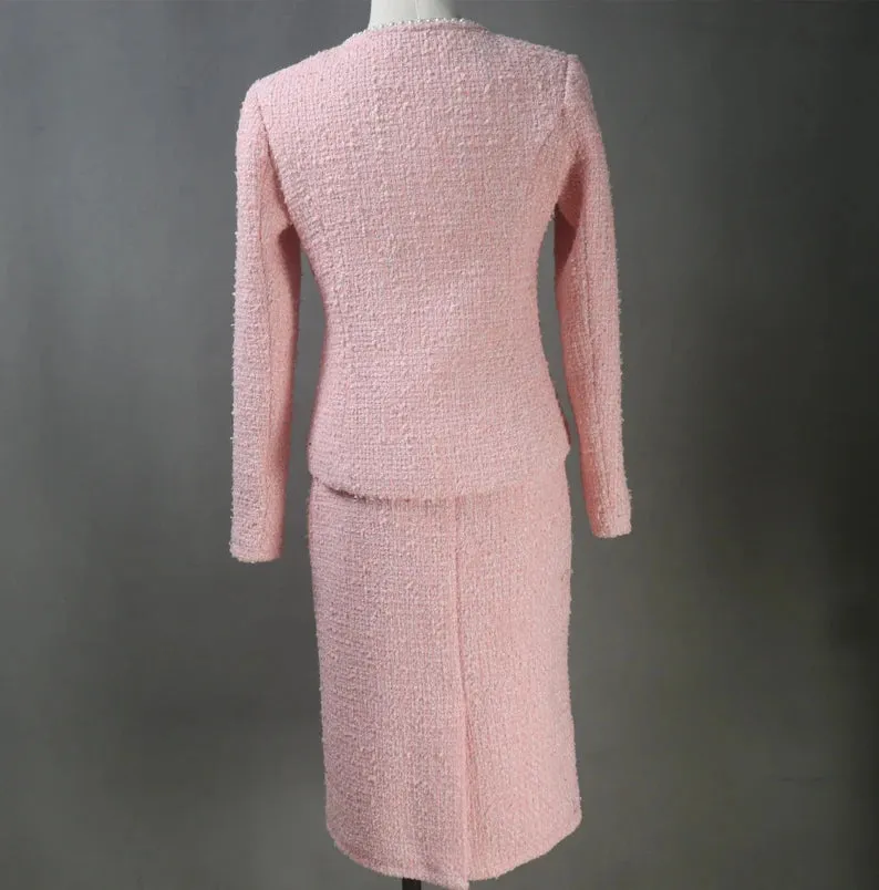 Tailor Made Bespoke Light Pink Suit Tweed  Blazer   Skirt for Women