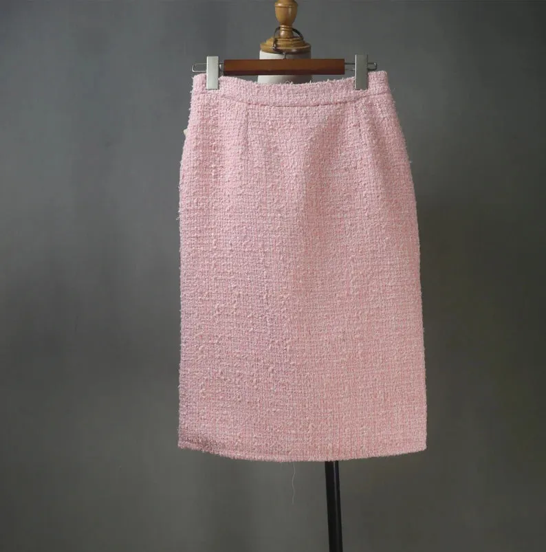 Tailor Made Bespoke Light Pink Suit Tweed  Blazer   Skirt for Women