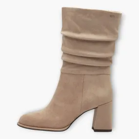 Tamaris Taupe Faux Suede Mid-Calf Boot with Block Heel