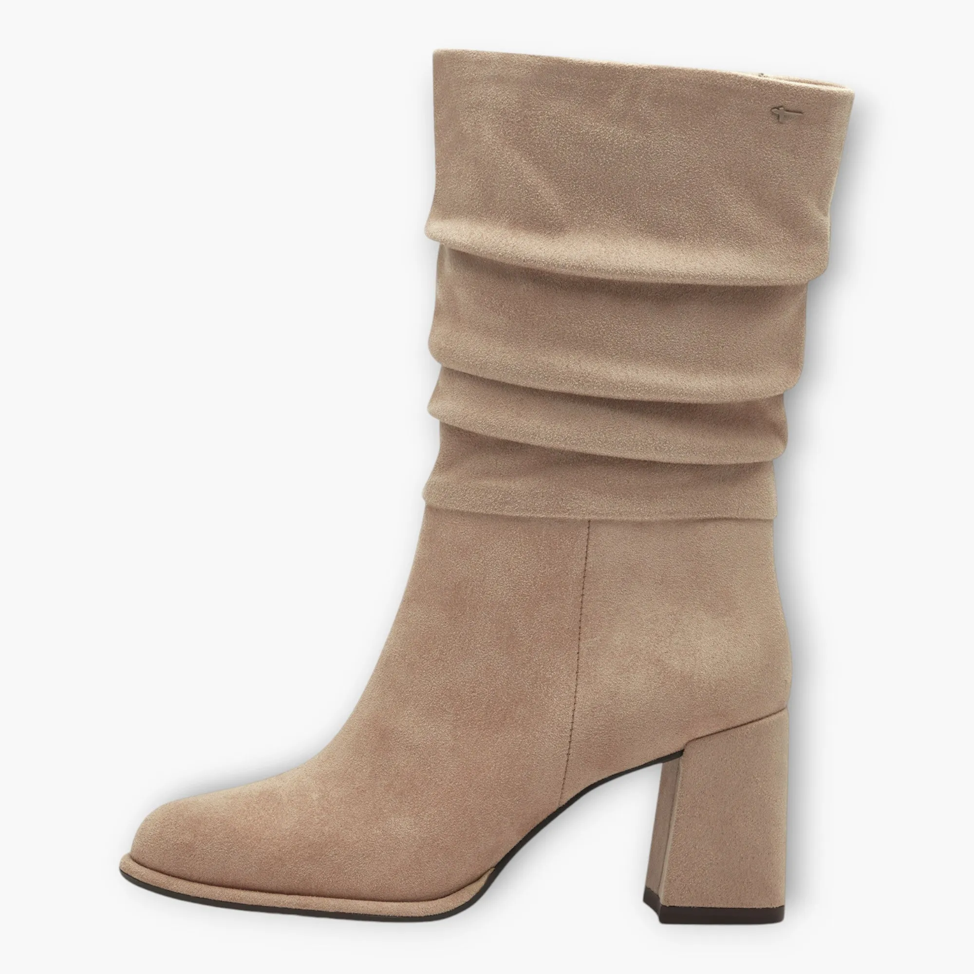 Tamaris Taupe Faux Suede Mid-Calf Boot with Block Heel