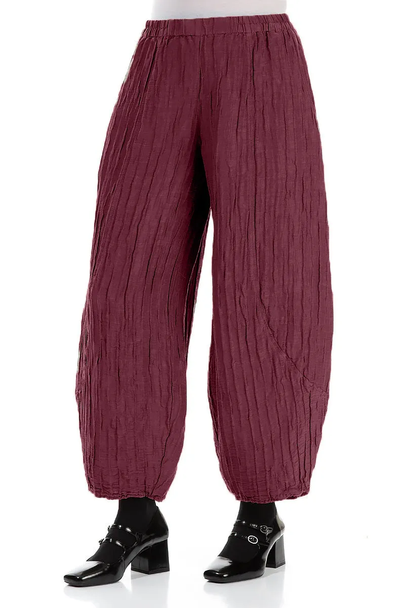 Taper Crinkled Merlot Silk Linen Trousers