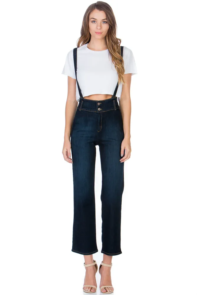 That Girl Cropped Flared Denim Overalls Black