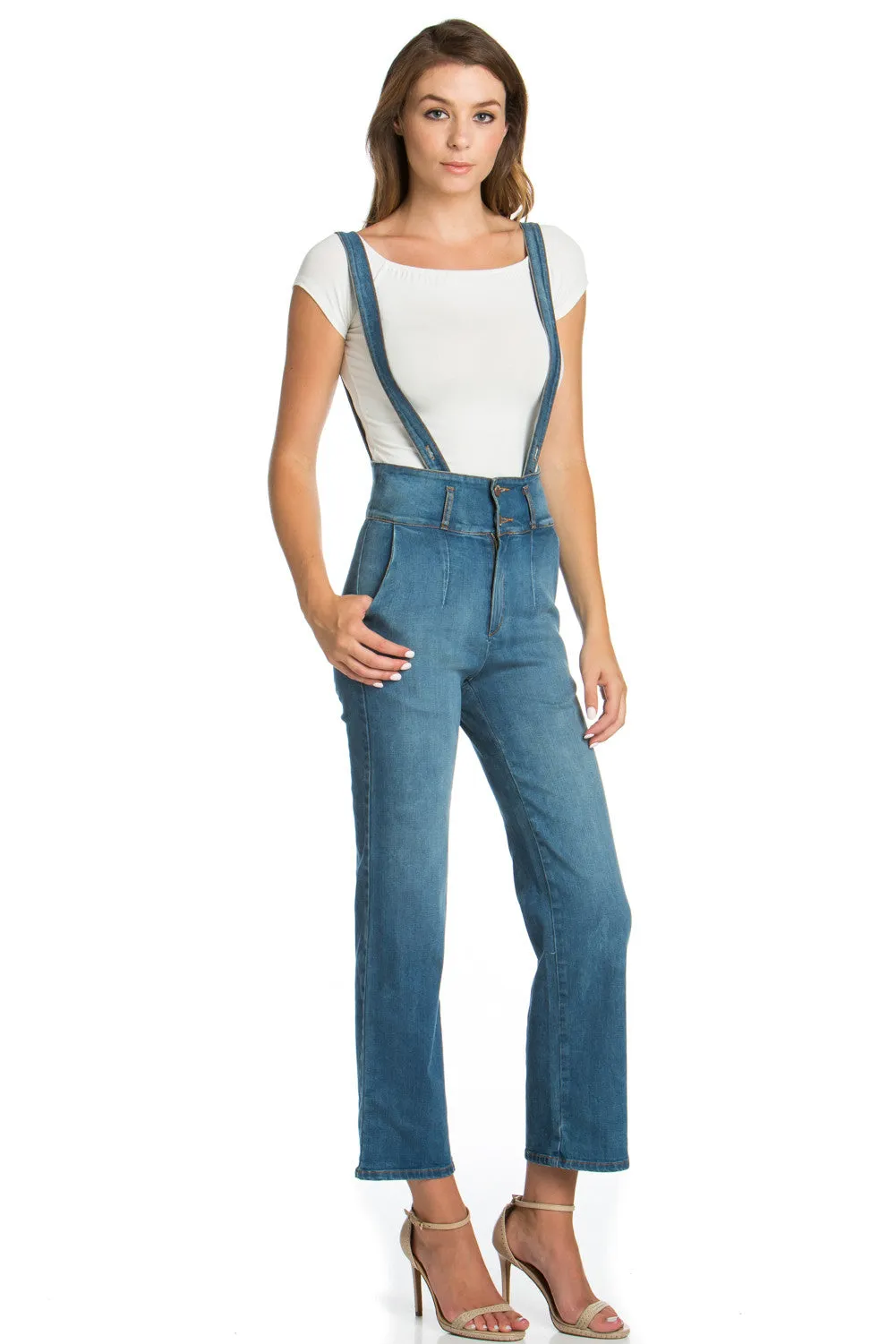 That Girl Cropped Flared Denim Overalls Black