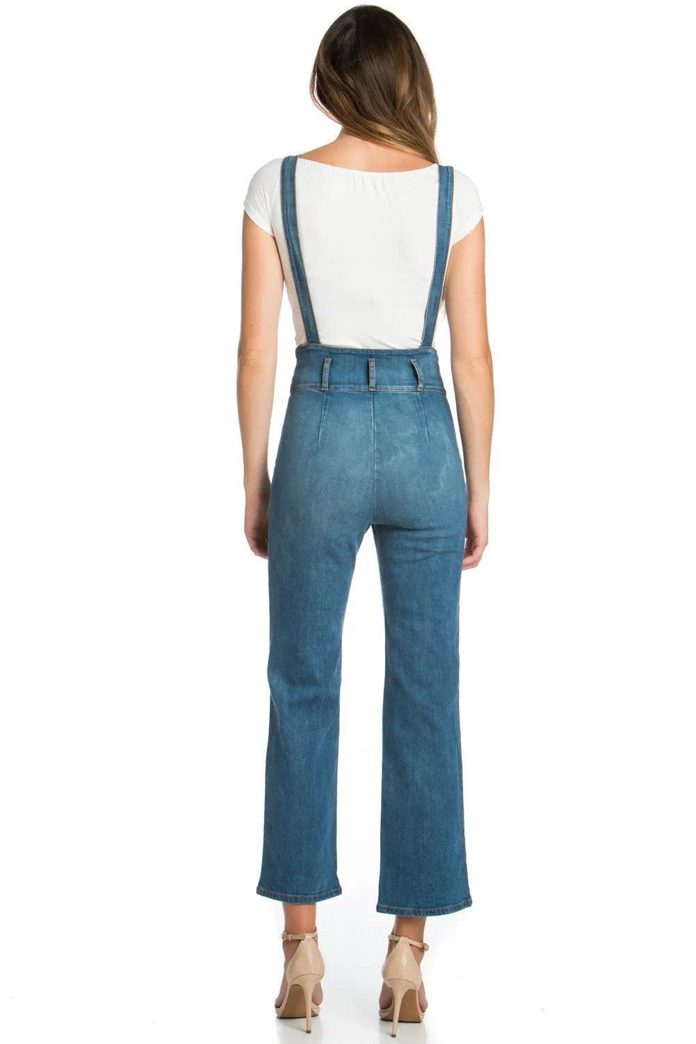 That Girl Cropped Flared Denim Overalls Black