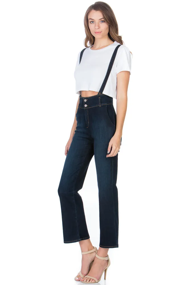 That Girl Cropped Flared Denim Overalls Black