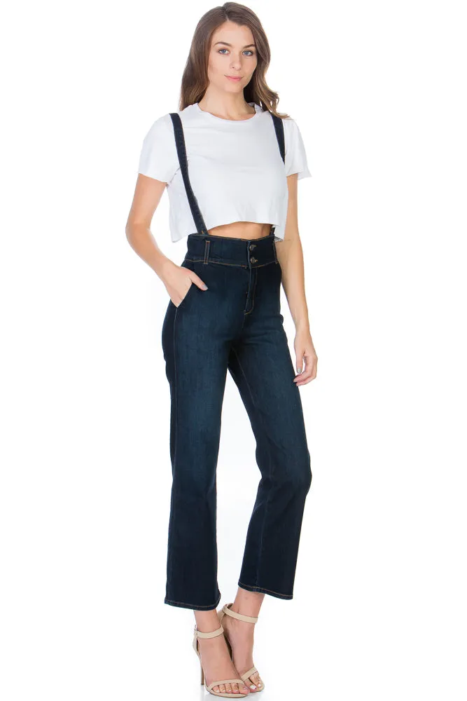 That Girl Cropped Flared Denim Overalls Black