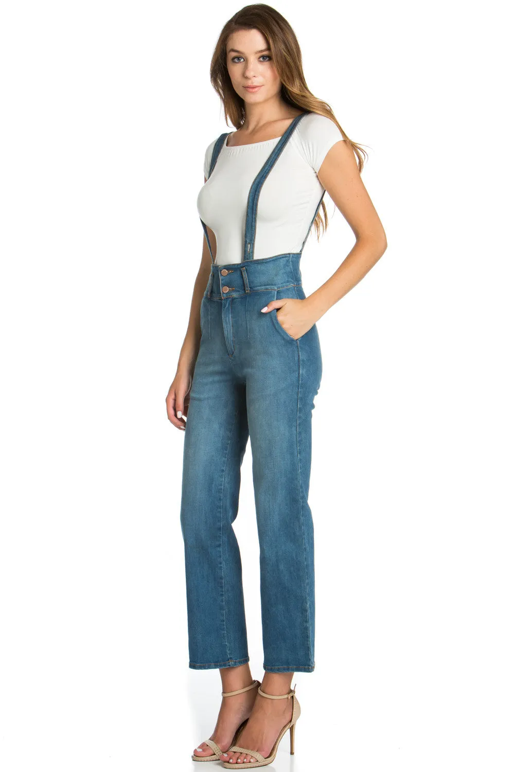 That Girl Cropped Flared Denim Overalls Black