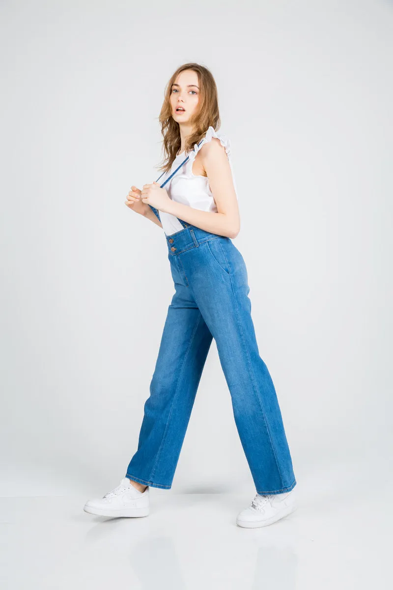 That Girl Cropped Flared Denim Overalls Black