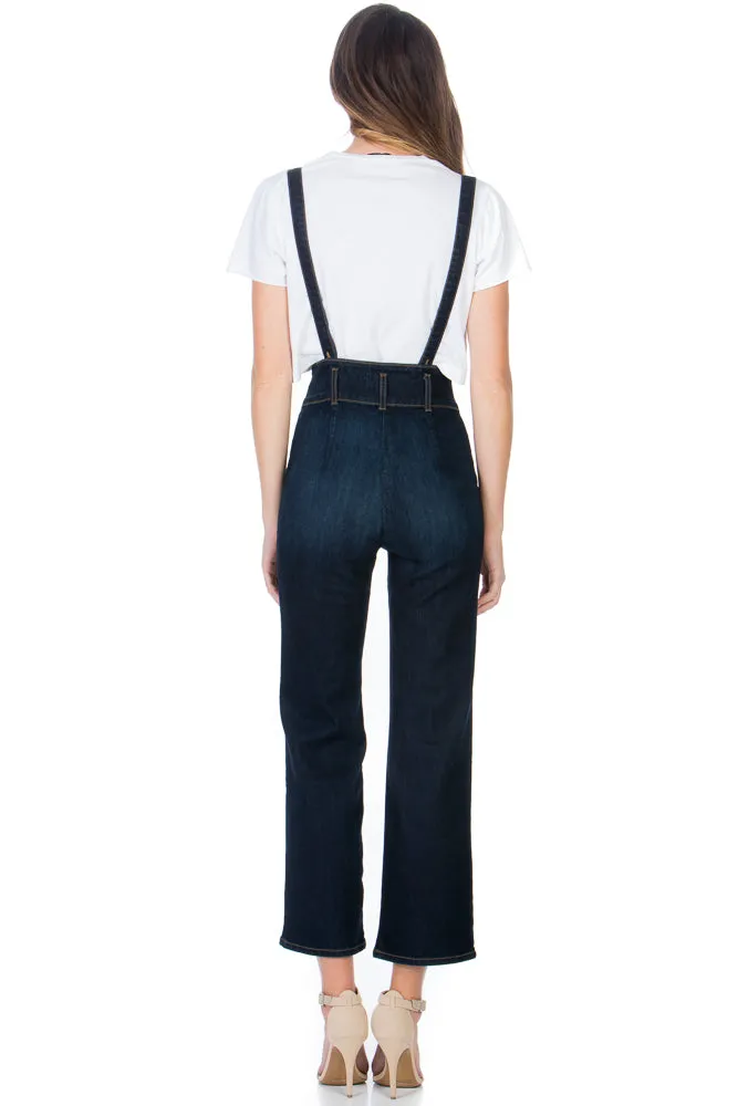 That Girl Cropped Flared Denim Overalls Black