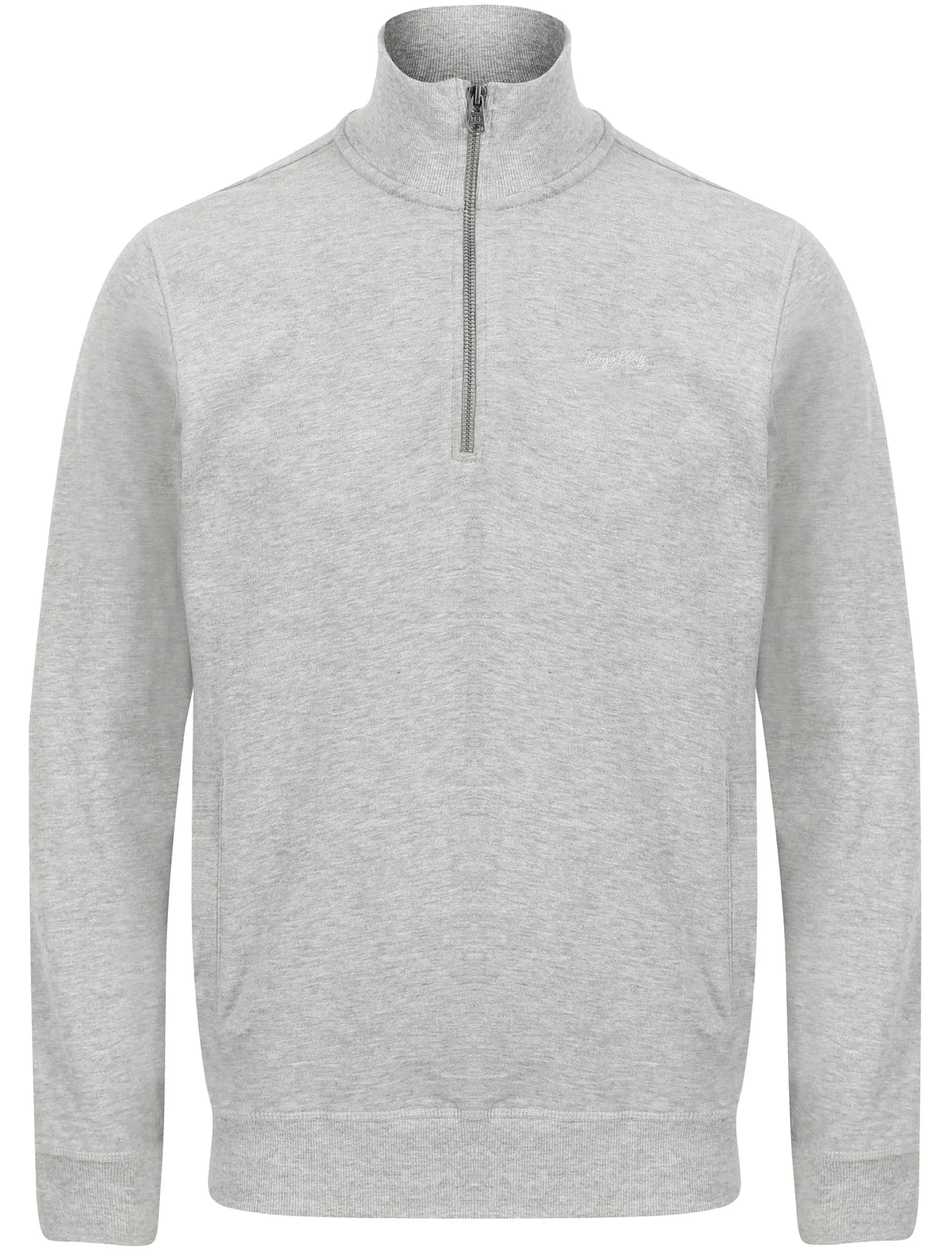 Timber Cotton Blend Half Zip Funnel Neck Pullover Sweat In Light Grey Marl - Tokyo Laundry