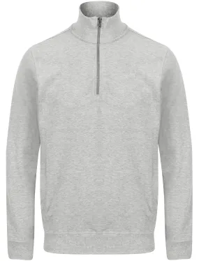 Timber Cotton Blend Half Zip Funnel Neck Pullover Sweat In Light Grey Marl - Tokyo Laundry