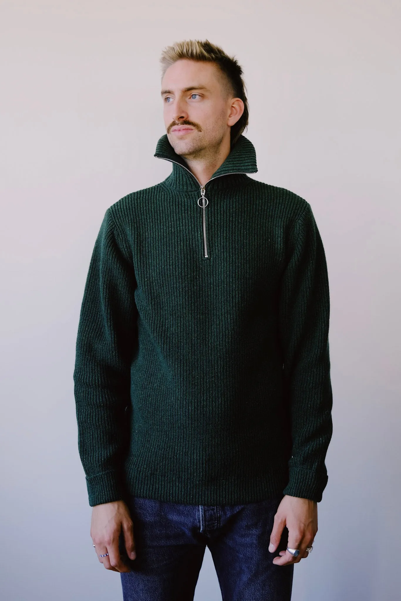 unisex knit troyer - moss green