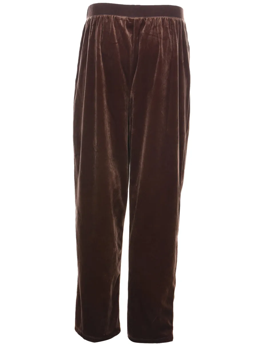 Velvet Fabric Brown Tracksuit Bottoms - W31 L29