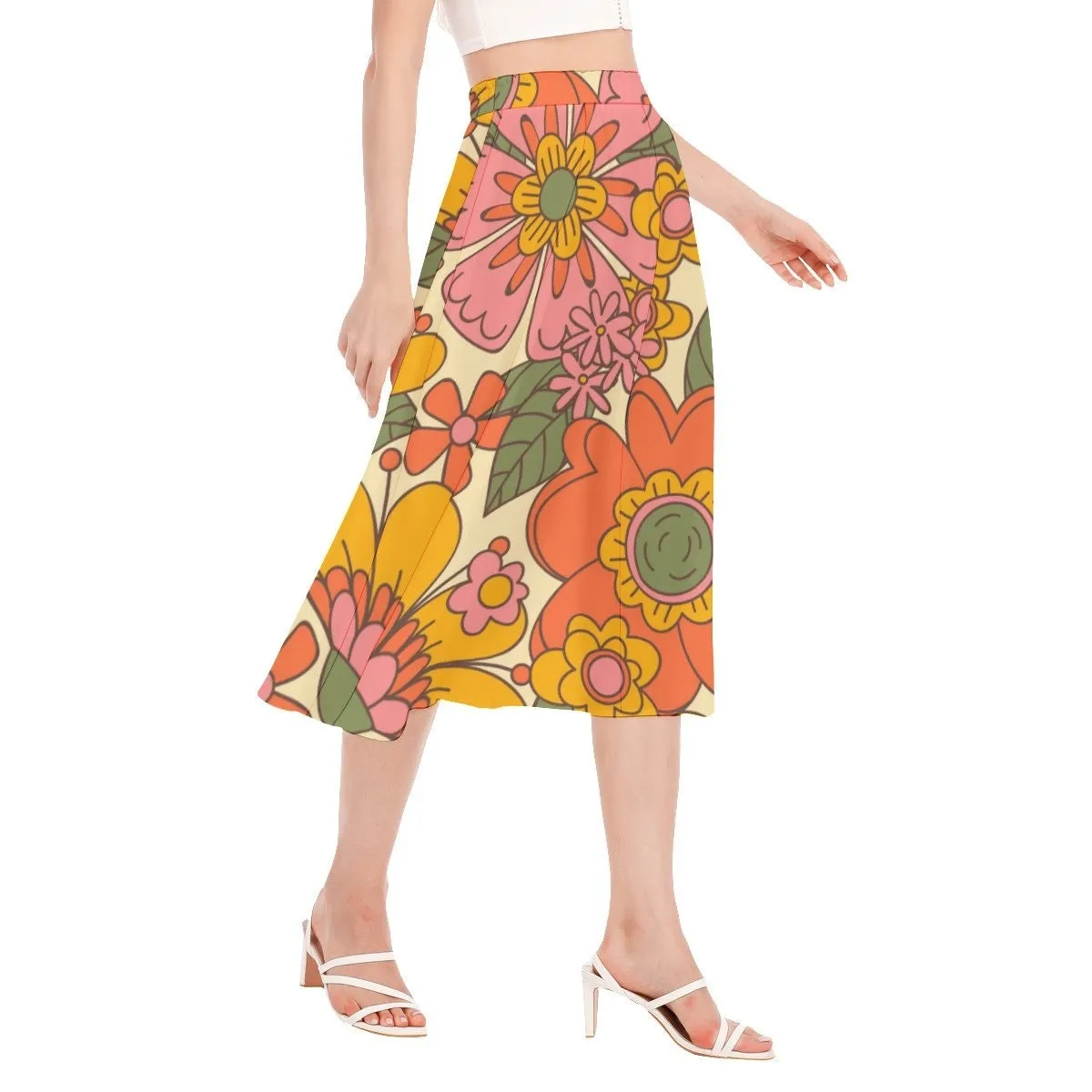 Vintage Style Skirt, Midi Skirt Women, Floral Skirt, Floral Midi Skirt, 60s 70s style skirt, Aline Skirt Women