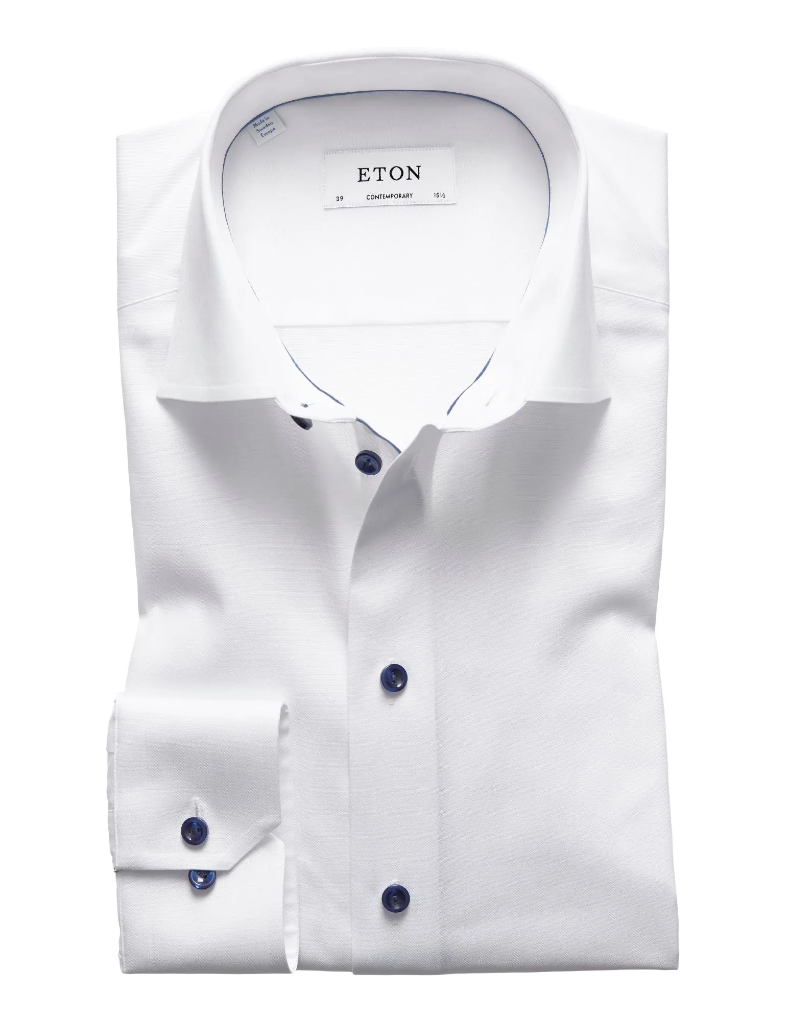 White Twill Shirt with Navy Details | Contemporary Fit