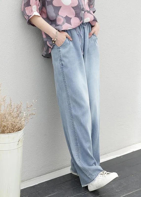 Women's pants elastic waist tie Tencel denim pants fat legs pants