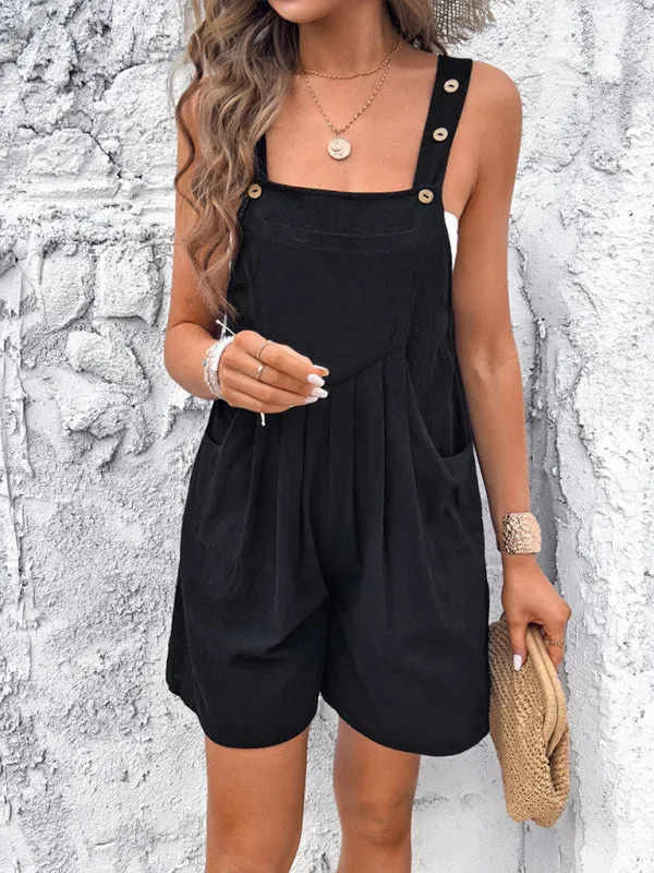 Women's Textured Bib Shorts Playsuit - Loose Overalls Romper