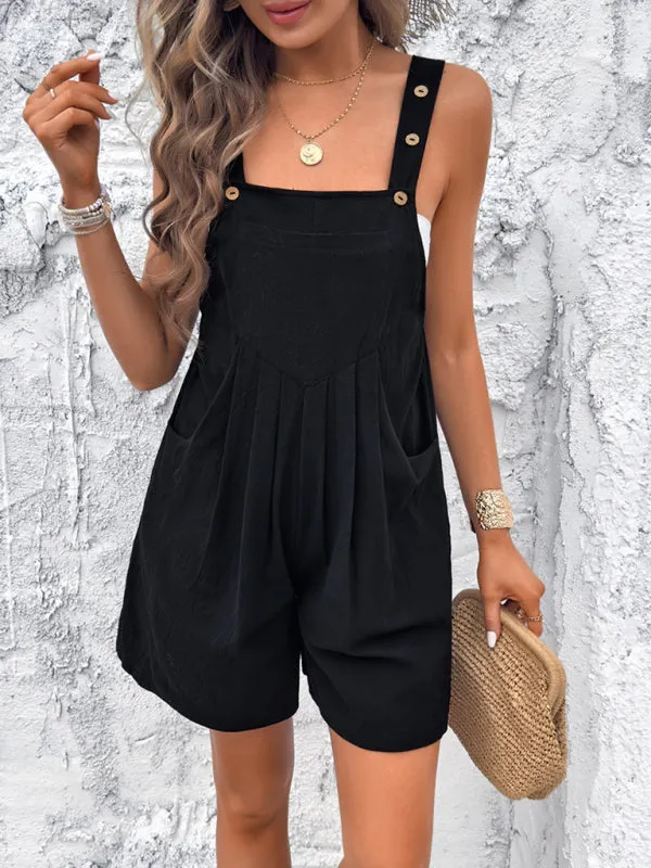 Women's Textured Bib Shorts Playsuit - Loose Overalls Romper