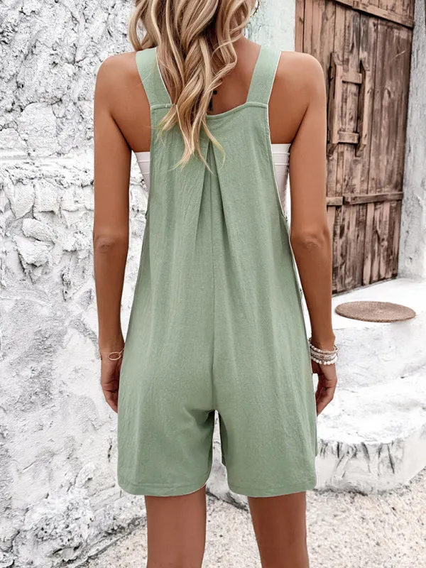 Women's Textured Bib Shorts Playsuit - Loose Overalls Romper