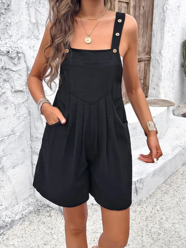 Women's Textured Bib Shorts Playsuit - Loose Overalls Romper