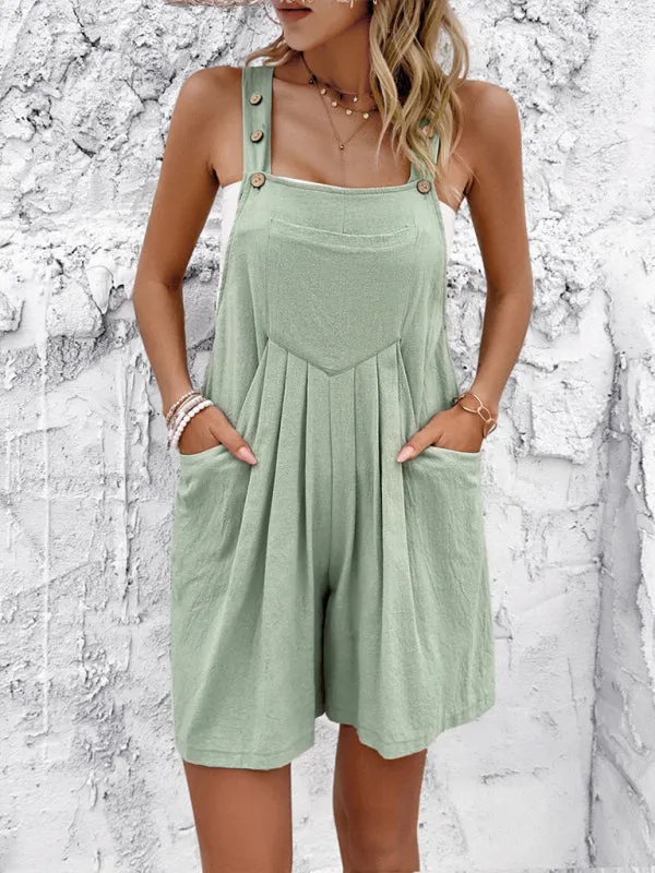 Women's Textured Bib Shorts Playsuit - Loose Overalls Romper