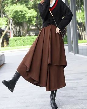 wool skirt pants, wide leg pants, womens black trousers, pants with pocket, winter pants(K1909)