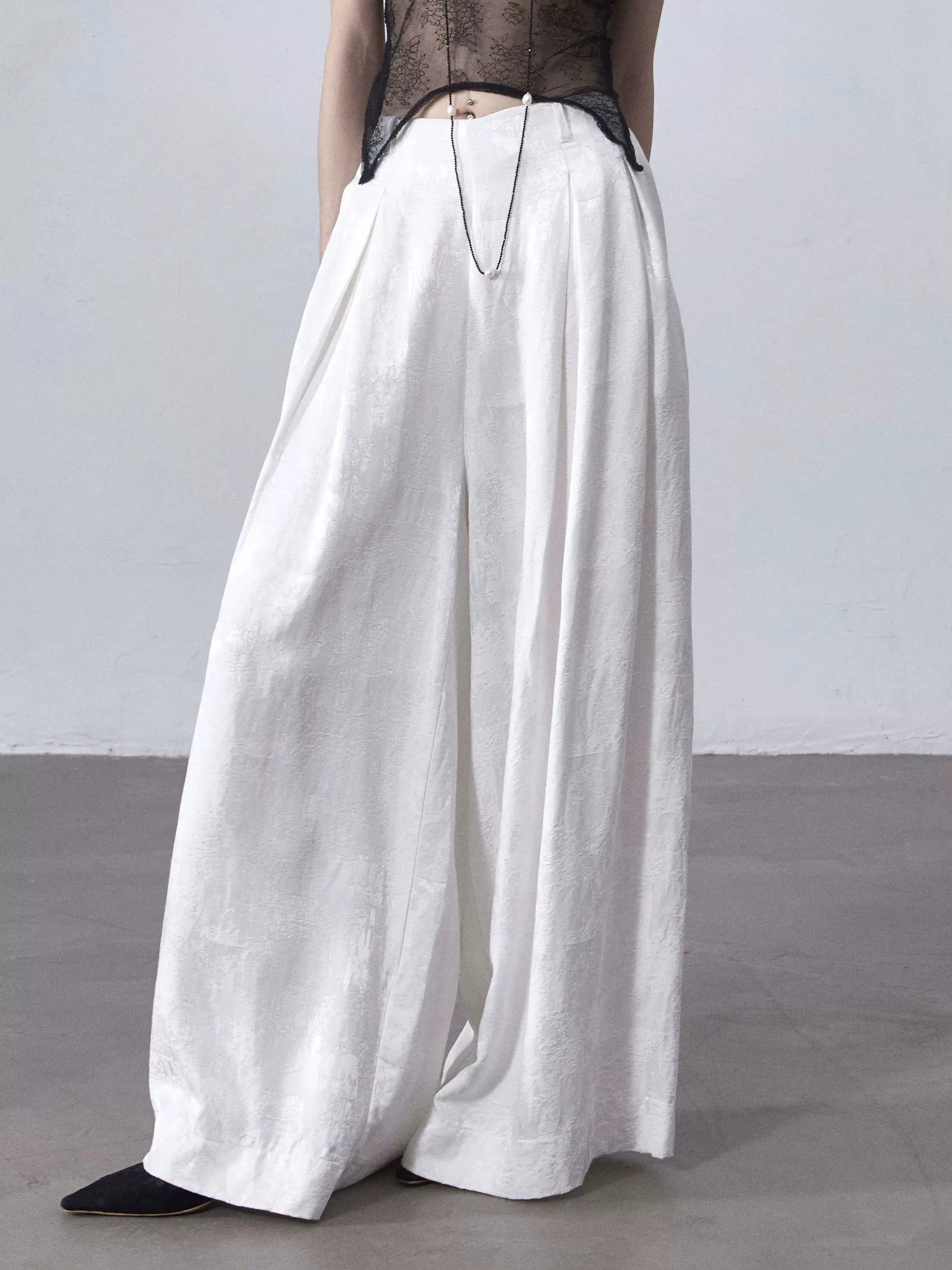 Xiu Xian 休闲 Leisure New Chinese Style Song Dynasty Jacquard Wide Leg Trousers