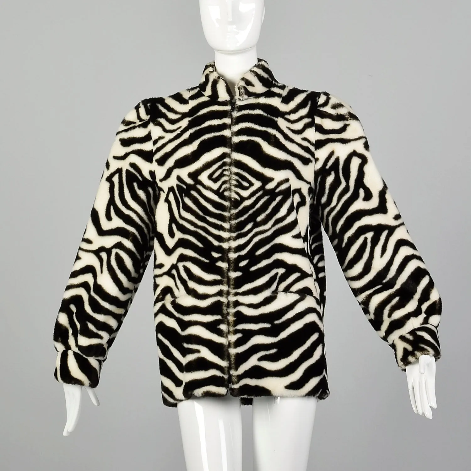 XS 1980s Lilli Ann Faux Fur Plush Zebra Jacket