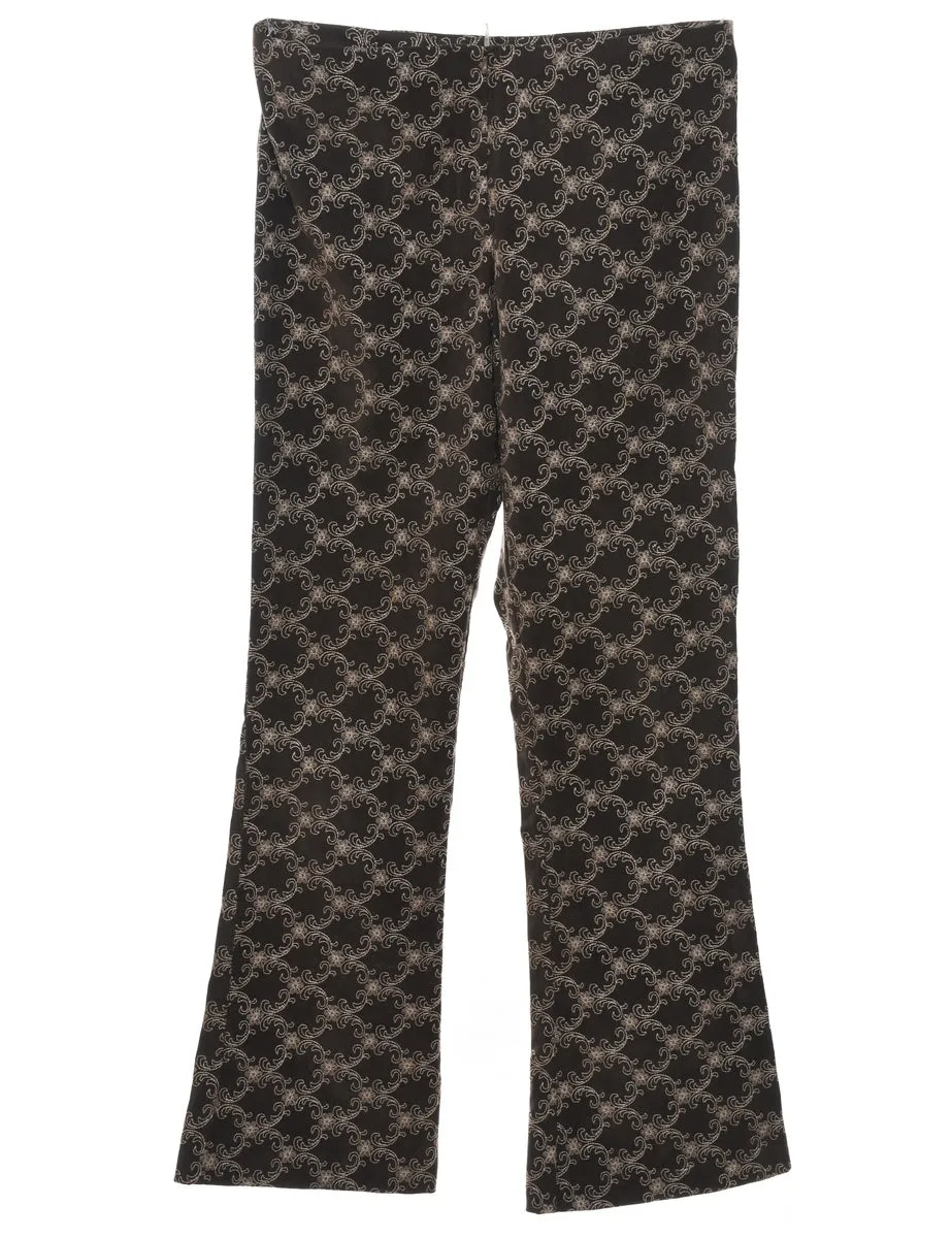 Y2K Floral Print Embroidered Trousers - W32 L32