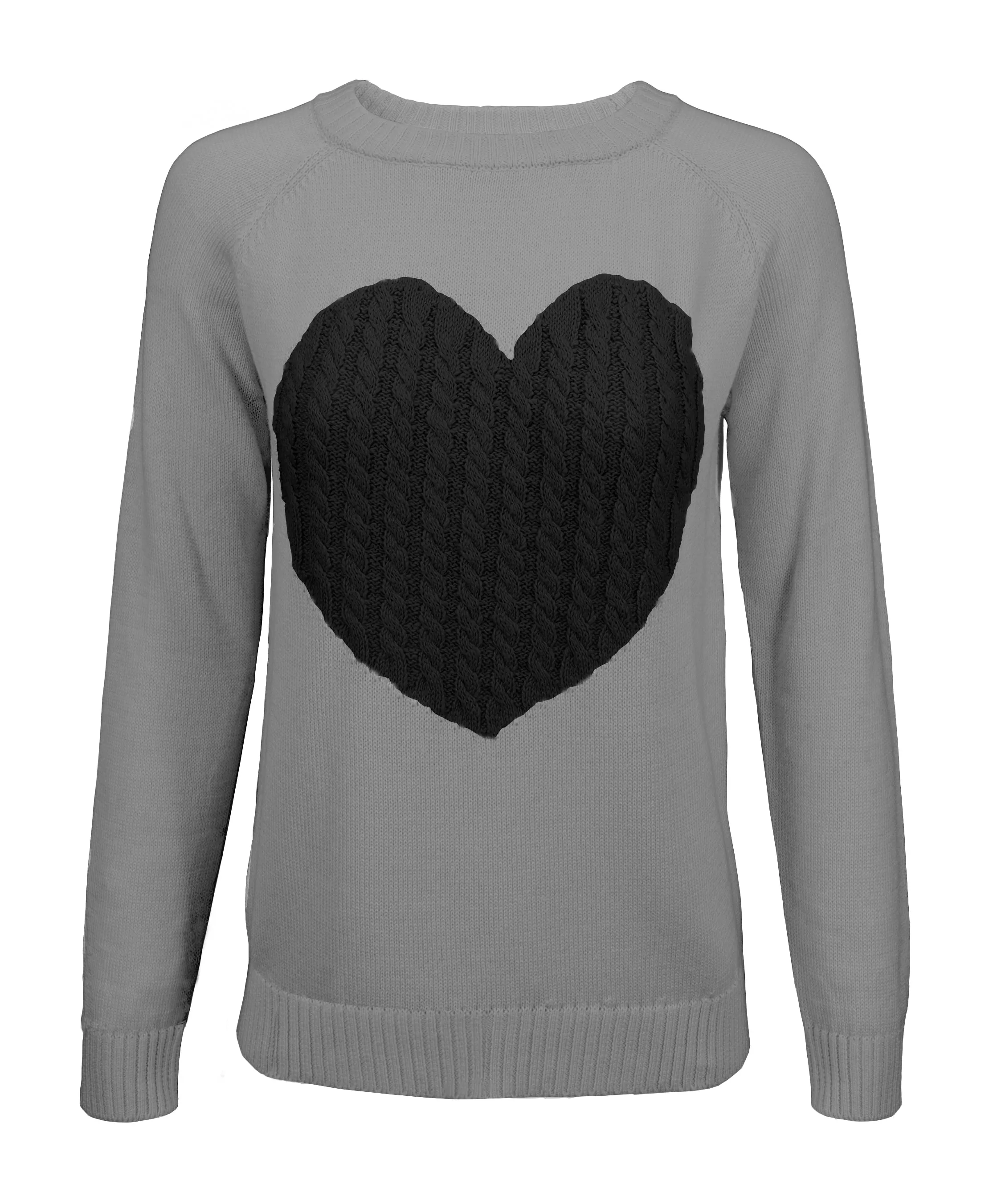 YEMAK Women's Long Sleeve Crewneck Cute Heart Cable Knit Pullover Sweater MK3506 (S-L)