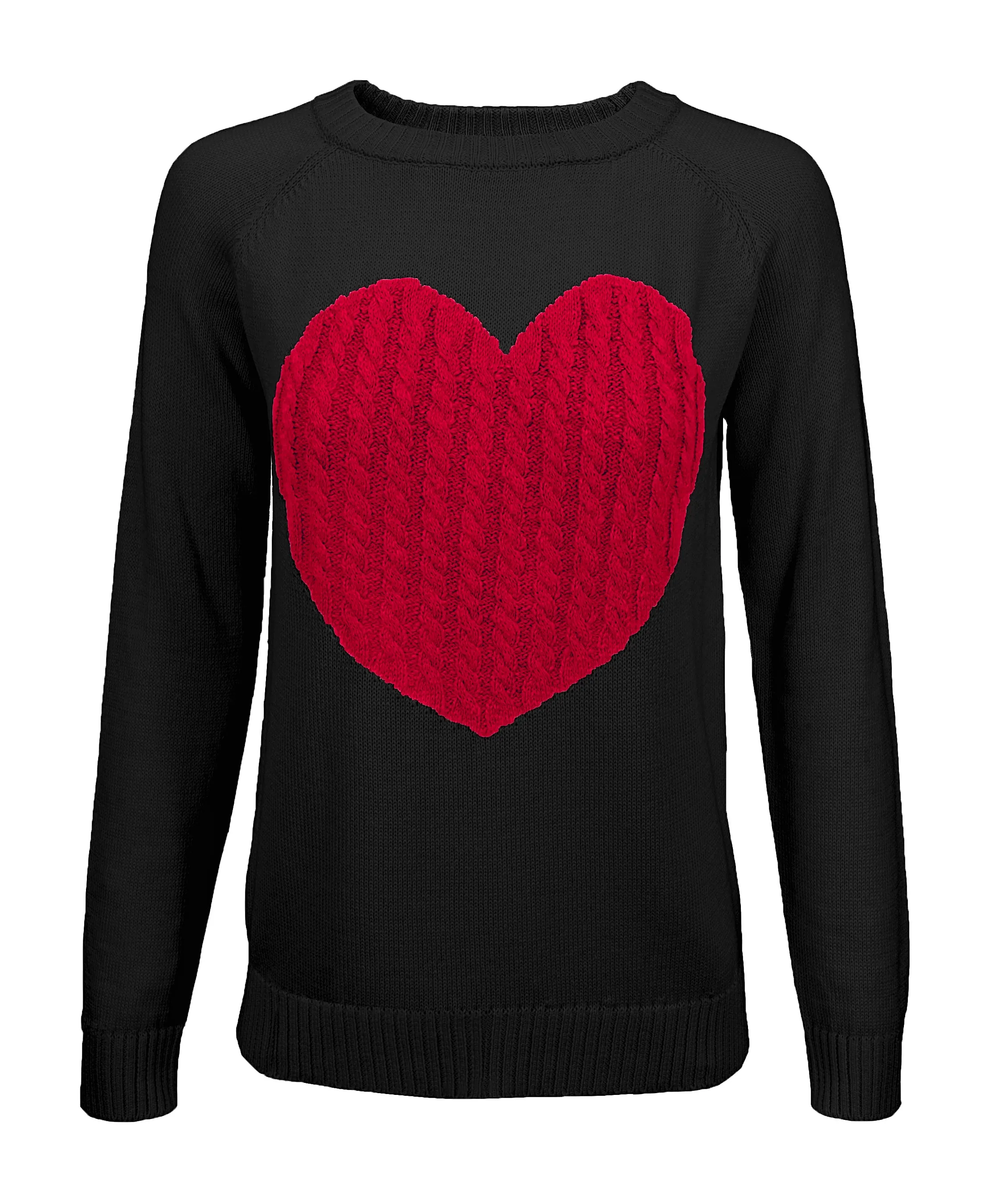 YEMAK Women's Long Sleeve Crewneck Cute Heart Cable Knit Pullover Sweater MK3506 (S-L)