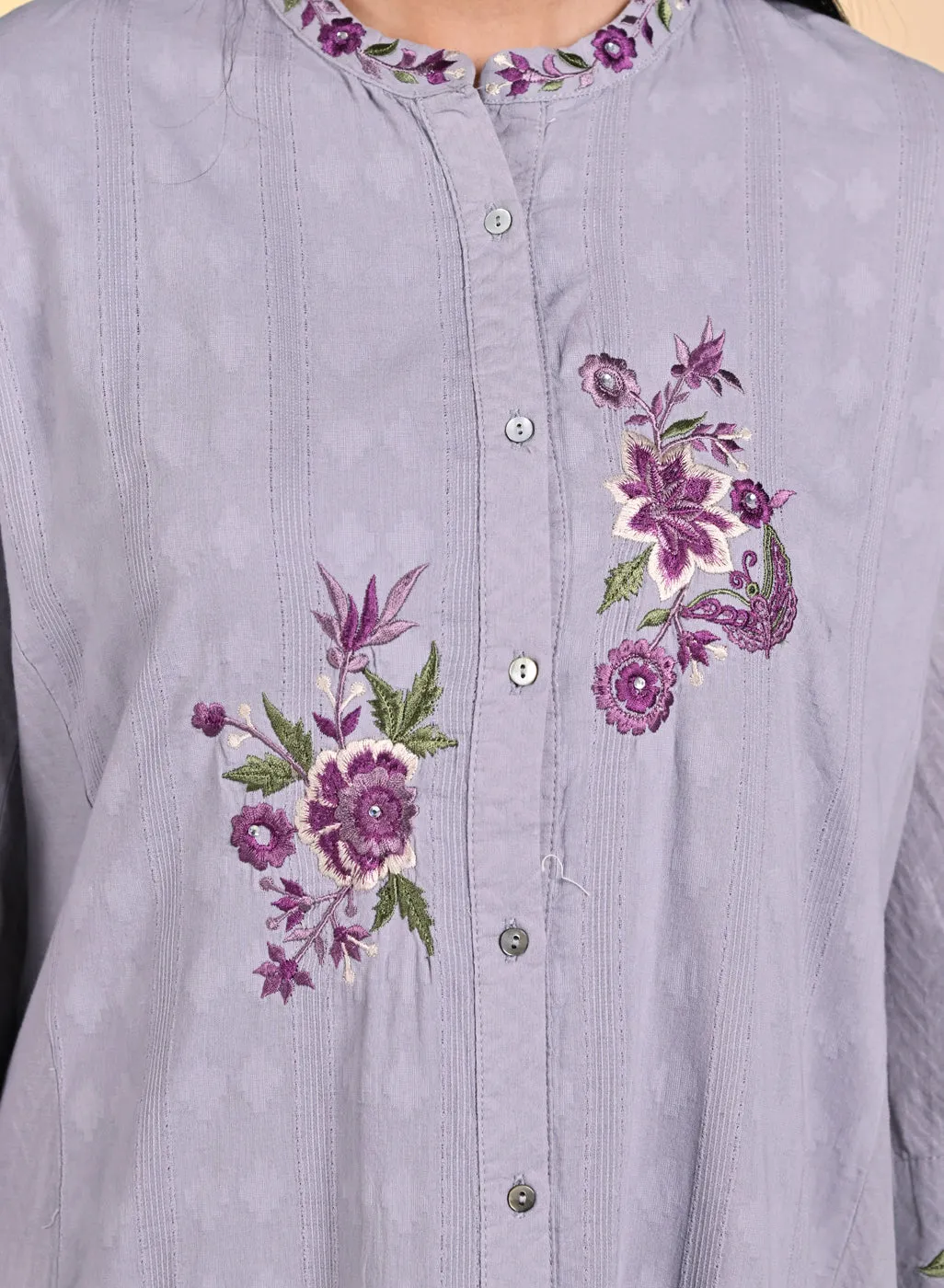 Zaheen Lavender Embroidered Cotton Jacquard Tunic for Women