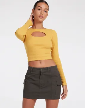 Zehra Long Sleeve Top in Rib Yolk Yellow